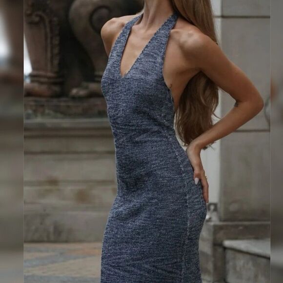 New Rumored - S Riptide Midi Dress In Montauk Navy Blue - Picture 2 of 8